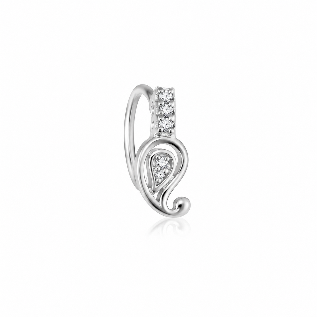 Elegant Paisley Sparkle Sterling Silver Nose Pin