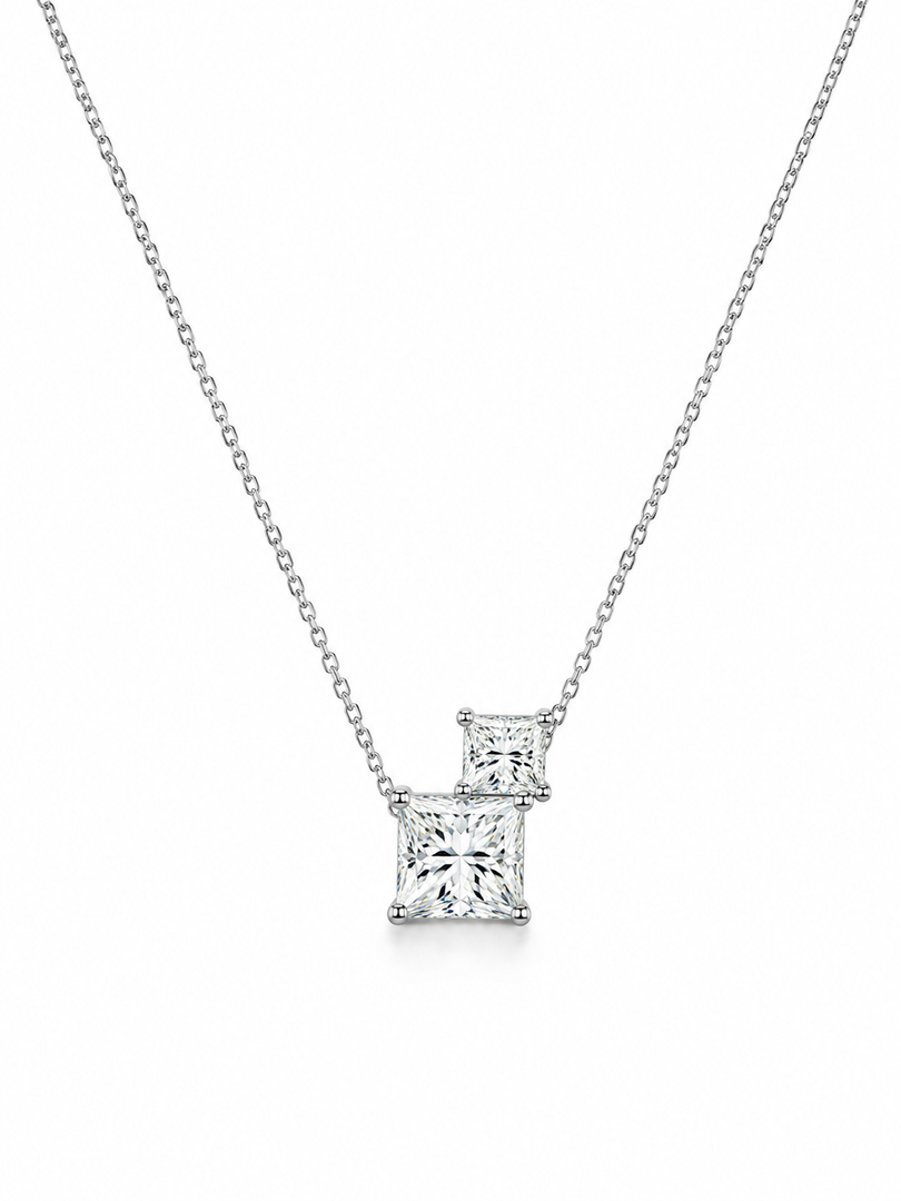 Twin Princess Solitaire Necklace