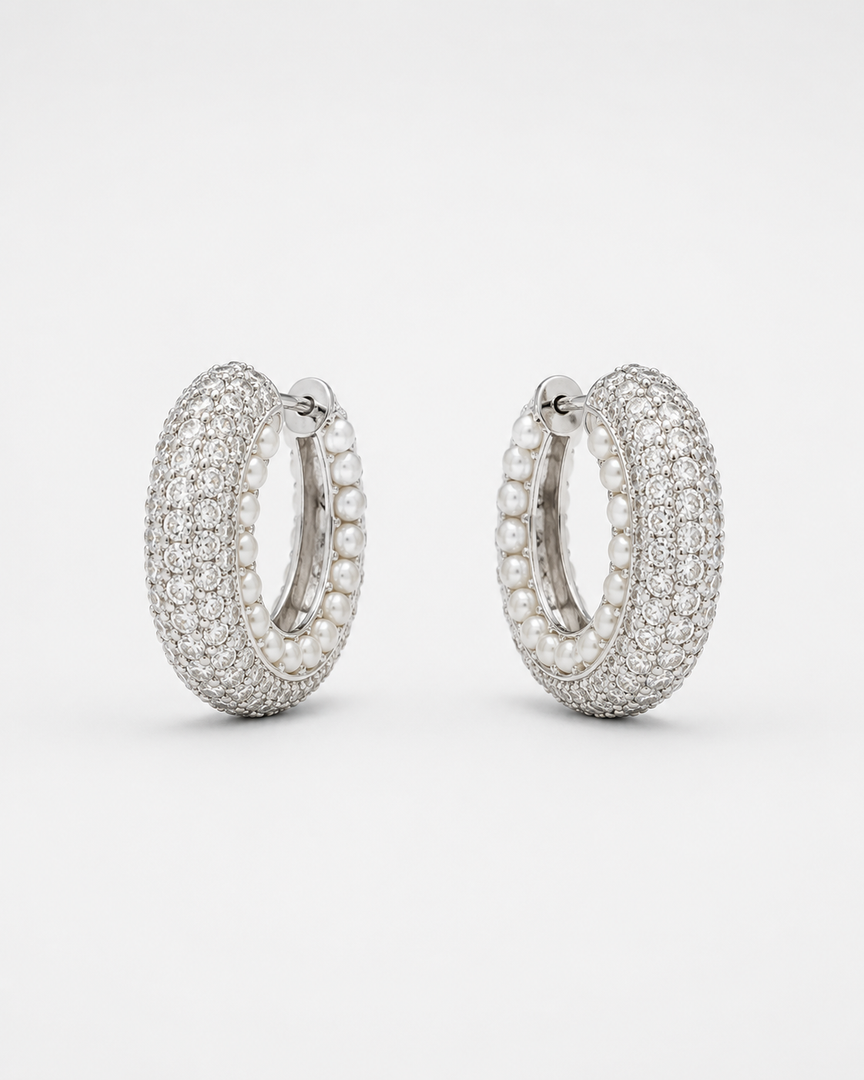 Pearl Pavé Hoop Earrings