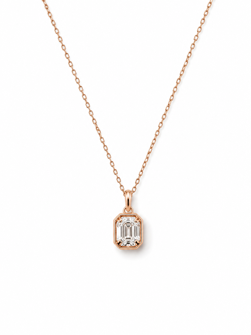 Rose Gold Emerald-Cut Solitaire Necklace