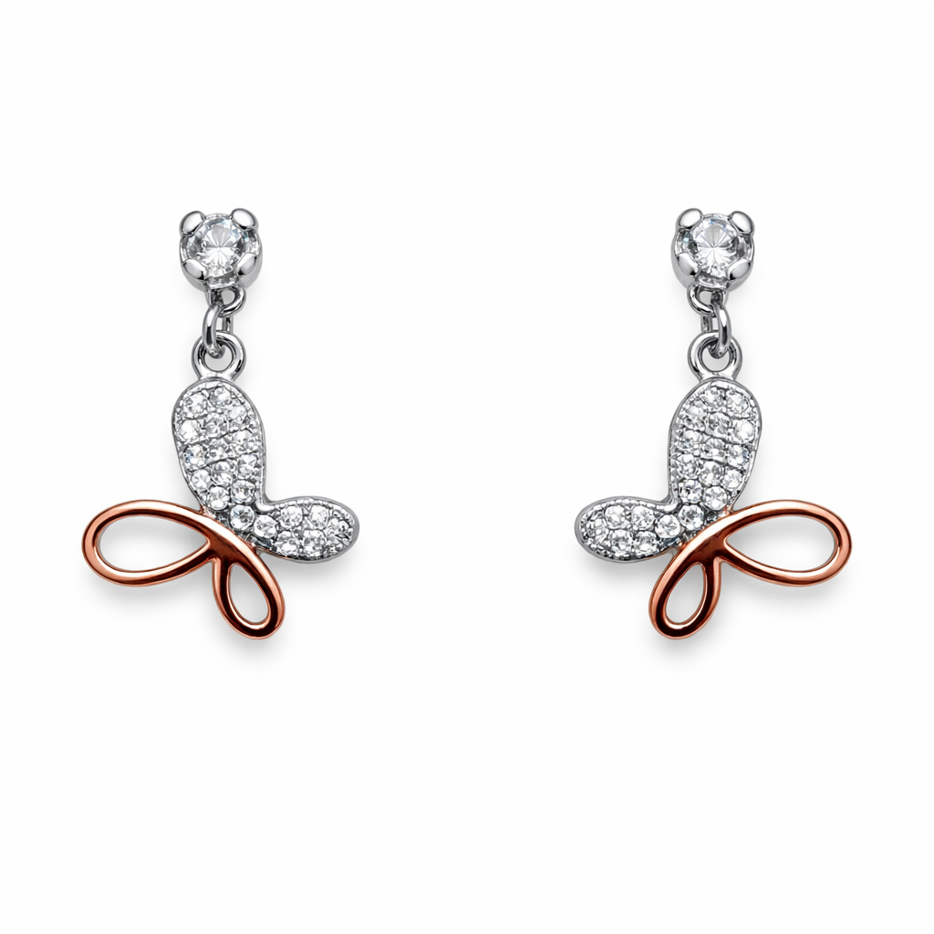 Silver Butterfly Drop Earrings