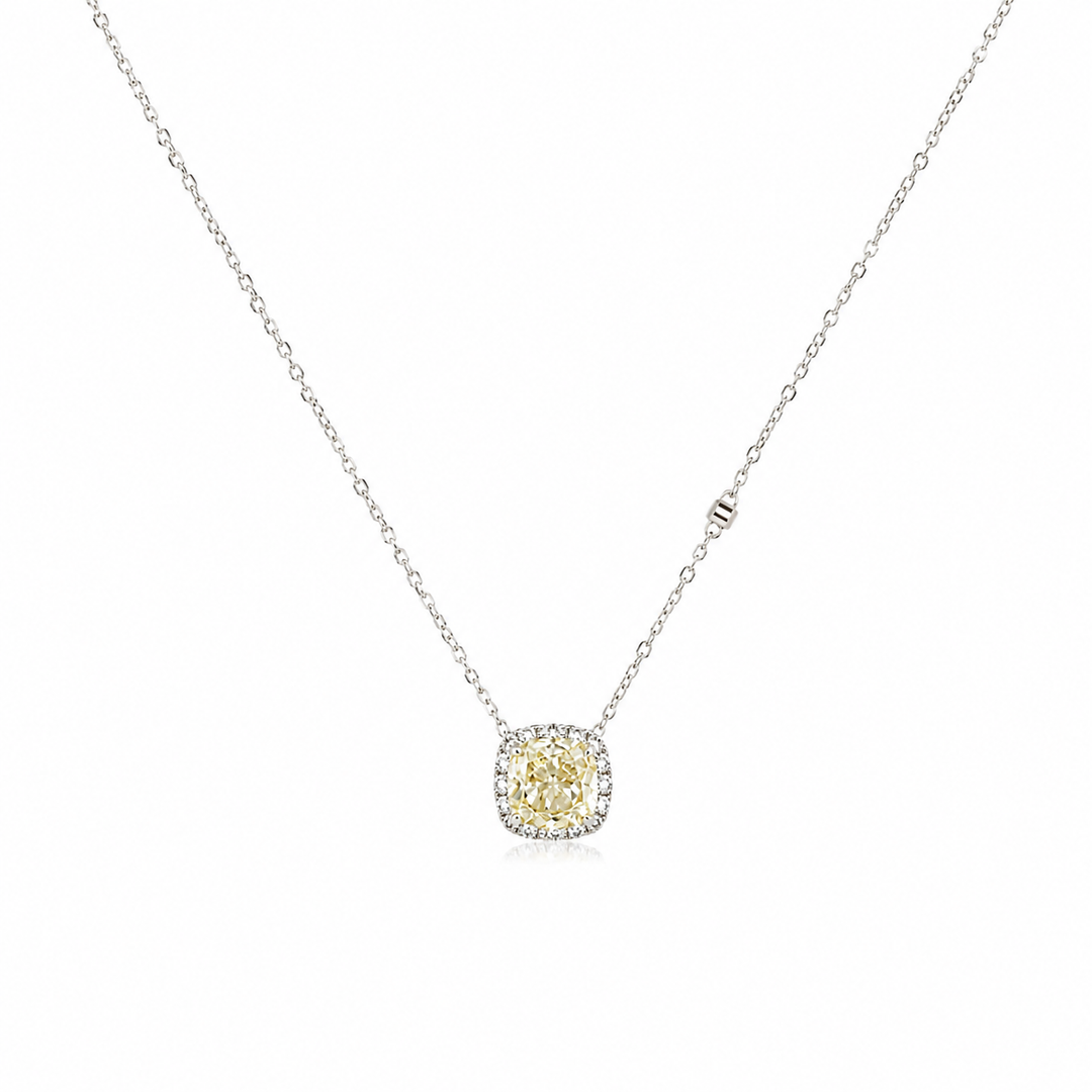 Halo Solitaire Sterling Silver Necklace