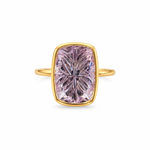 Load image into Gallery viewer, Golden Carved Amethyst Statement Ring