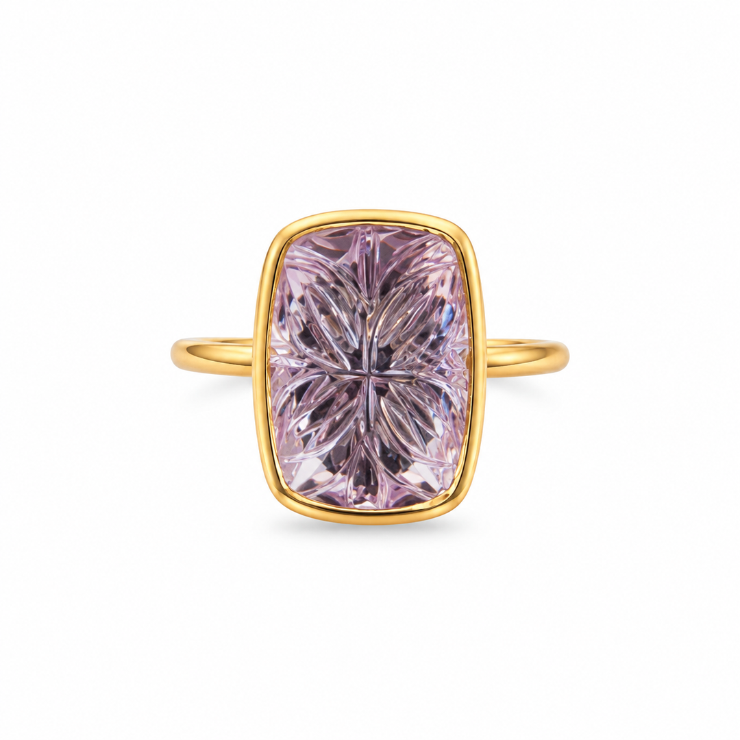 Golden Carved Amethyst Statement Ring