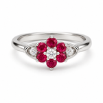 Load image into Gallery viewer, Ruby Floral Zircon Silver Ring