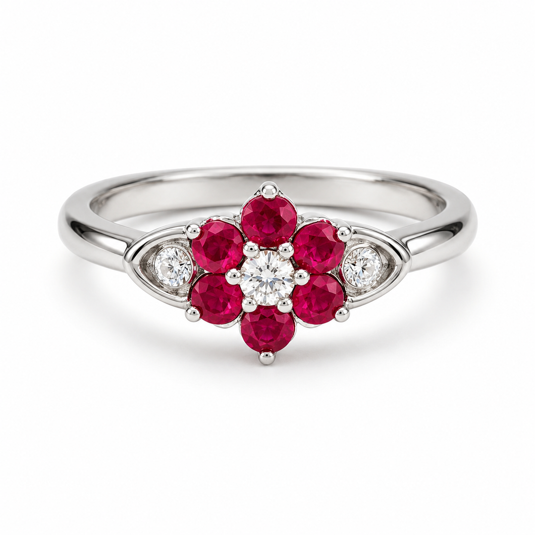 Ruby Floral Zircon Silver Ring