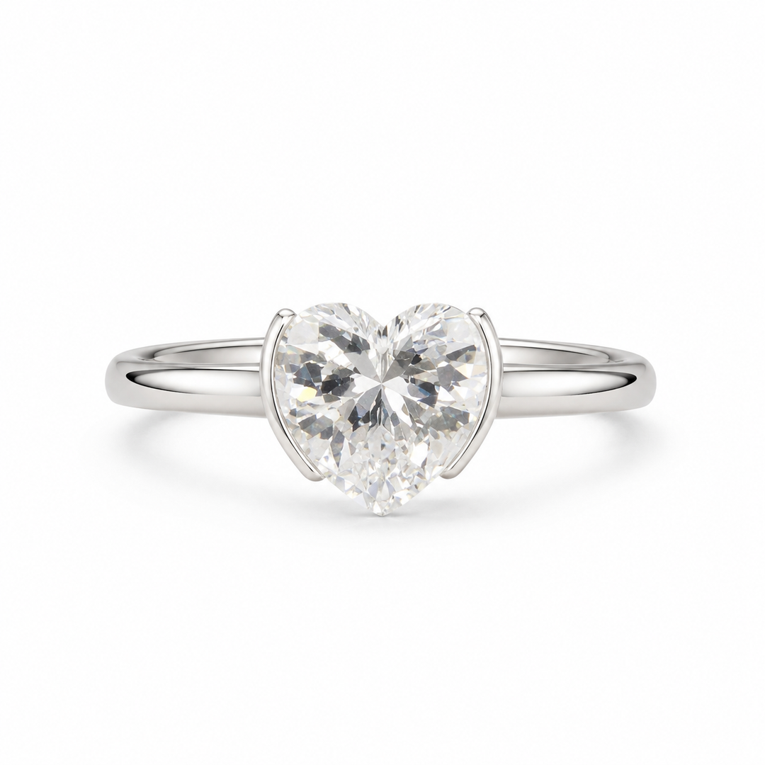 Heart Solitaire Silver Ring