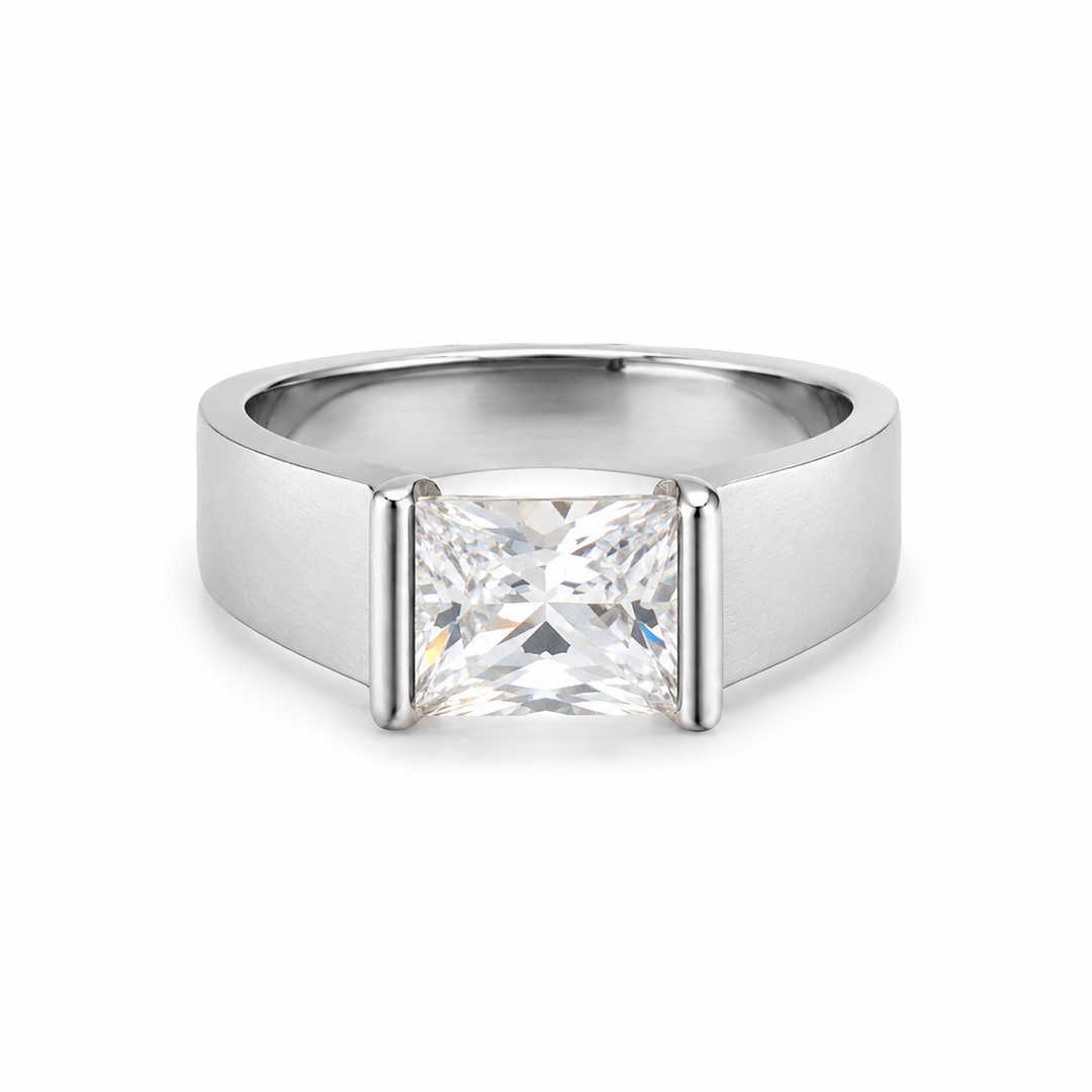 Princess Cut Silver Band Ring