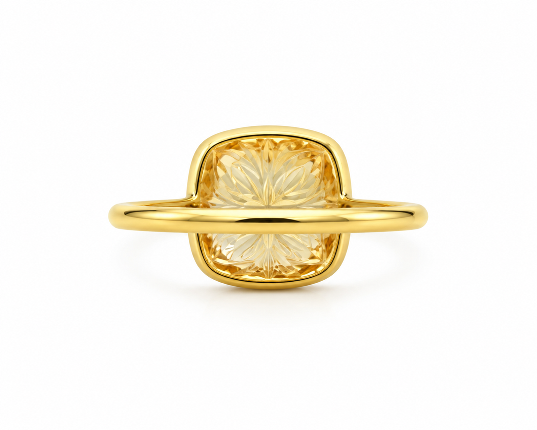 Carved Cushion Citrine Statement Ring