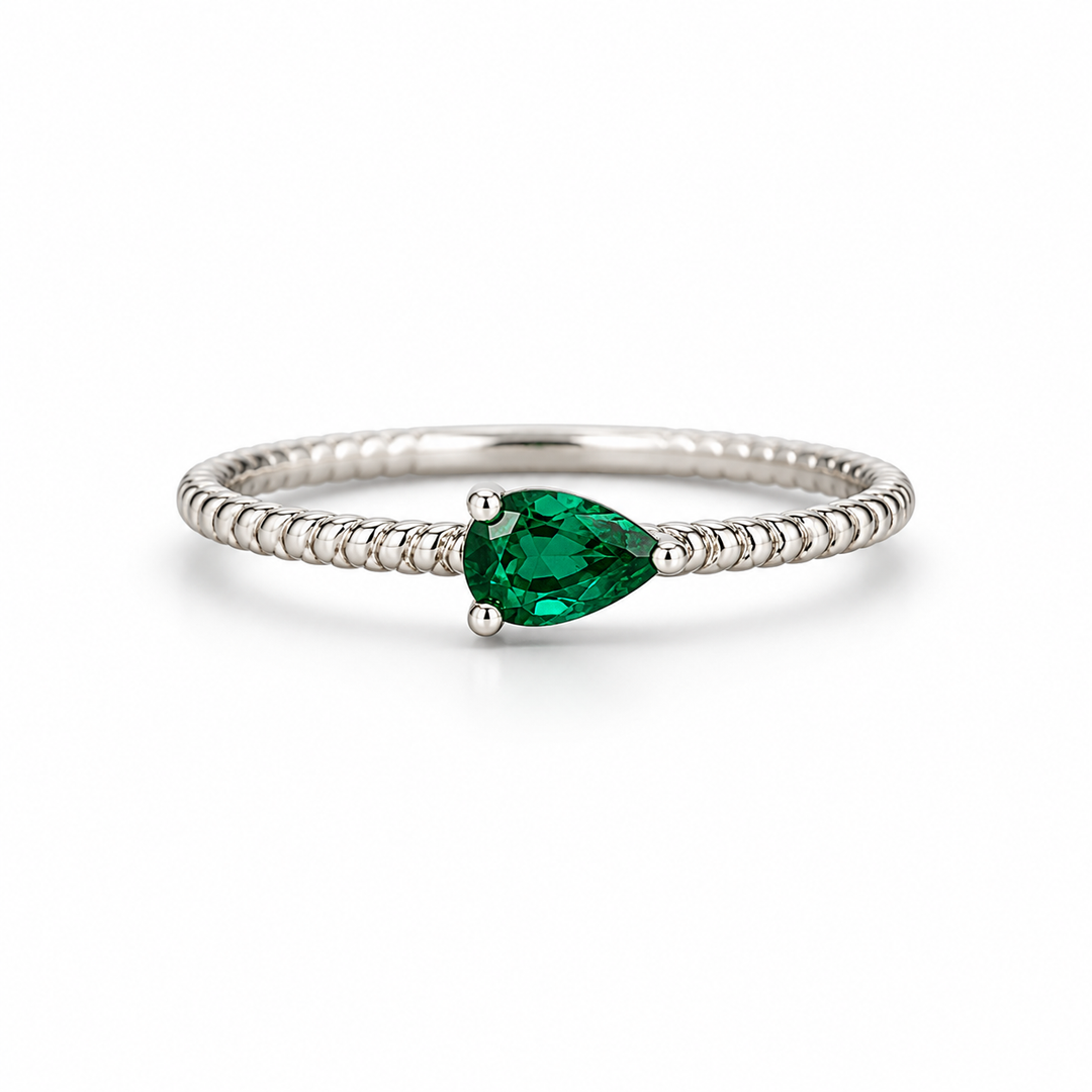 Emerald Pear Minimal Silver Ring