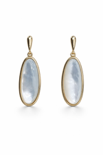 Load image into Gallery viewer, Oval Mother of Pearl Gold Polished Drop Earrings