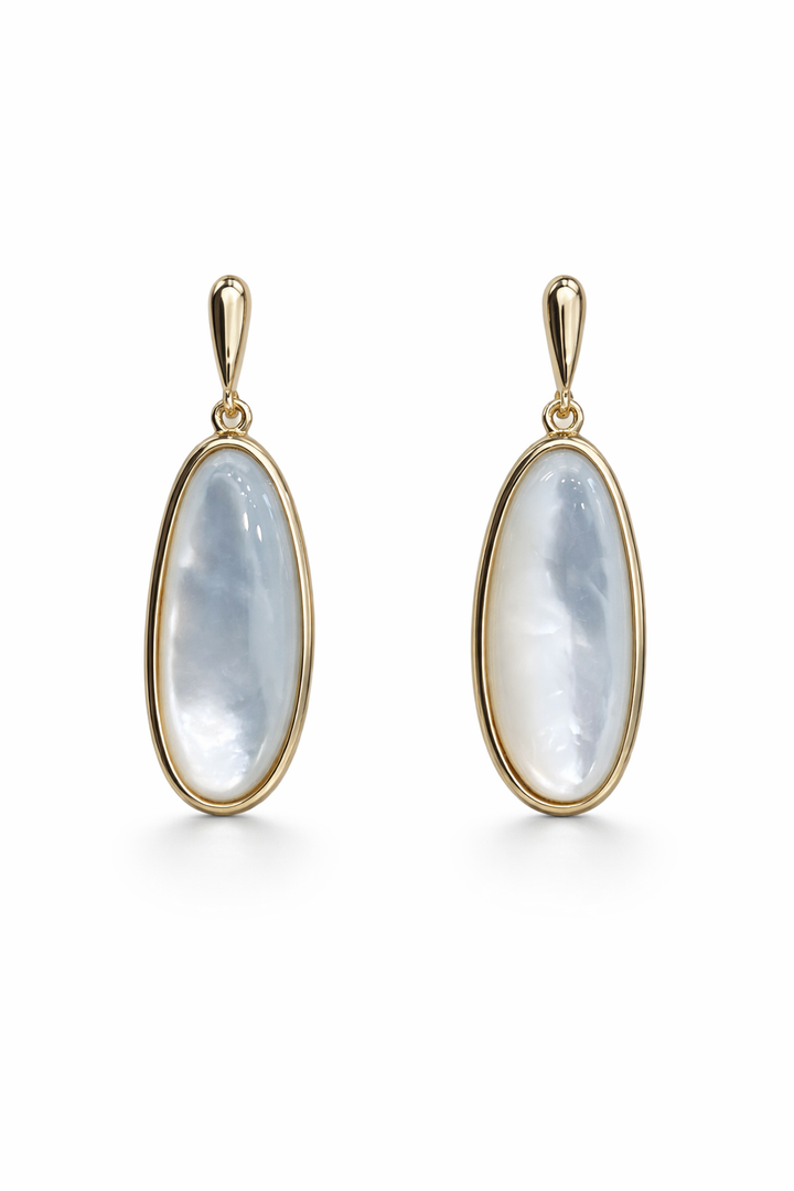 Oval Mother of Pearl Gold Polished Drop Earrings