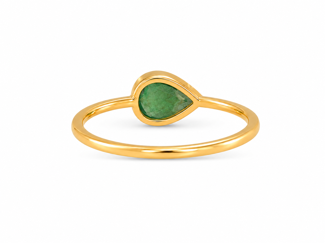 Golden Pear-Cut Emerald Solitaire Ring
