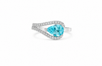 Load image into Gallery viewer, Sky Blue Pear Halo Split Shank Sterling Silver Ring