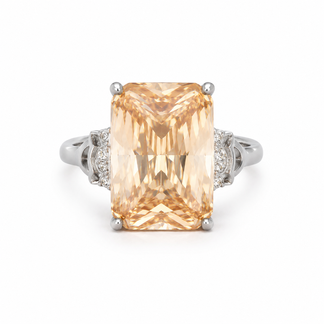 Champagne Emerald Statement Silver Ring