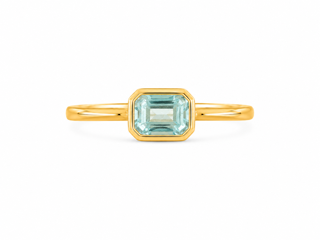 Golden Emerald-Cut Aquamarine Solitaire Ring