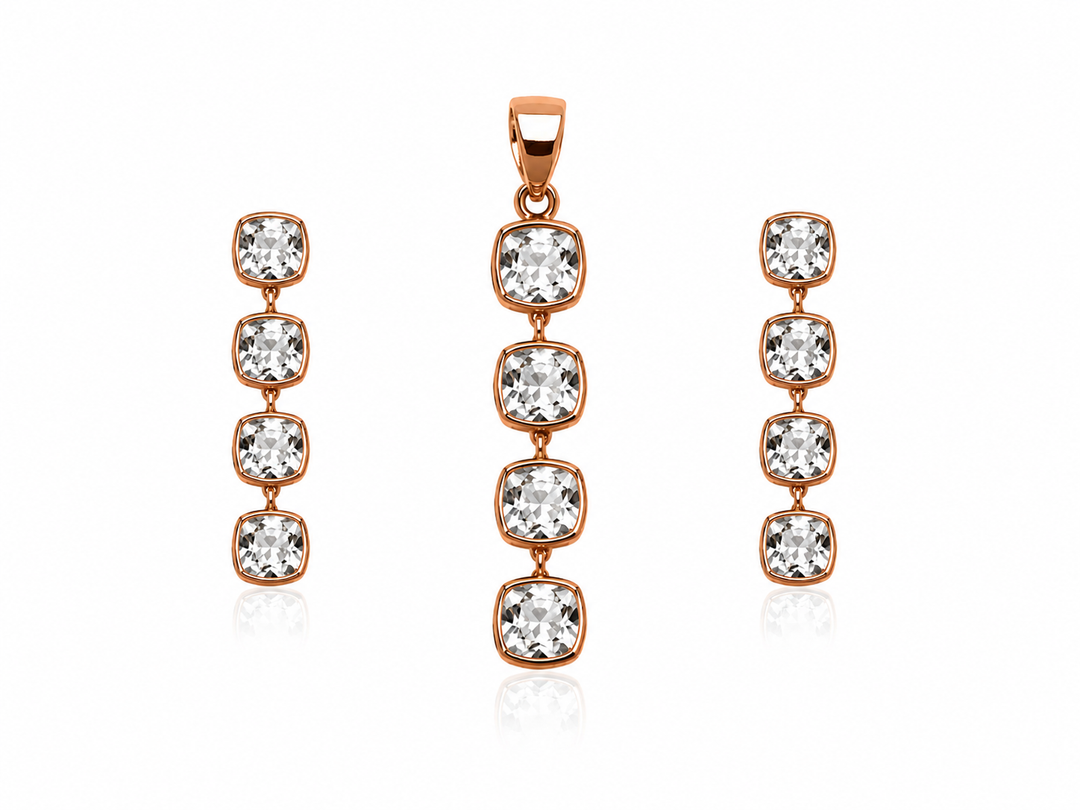 Cushion-Cut Drop Pendant & Earrings Set
