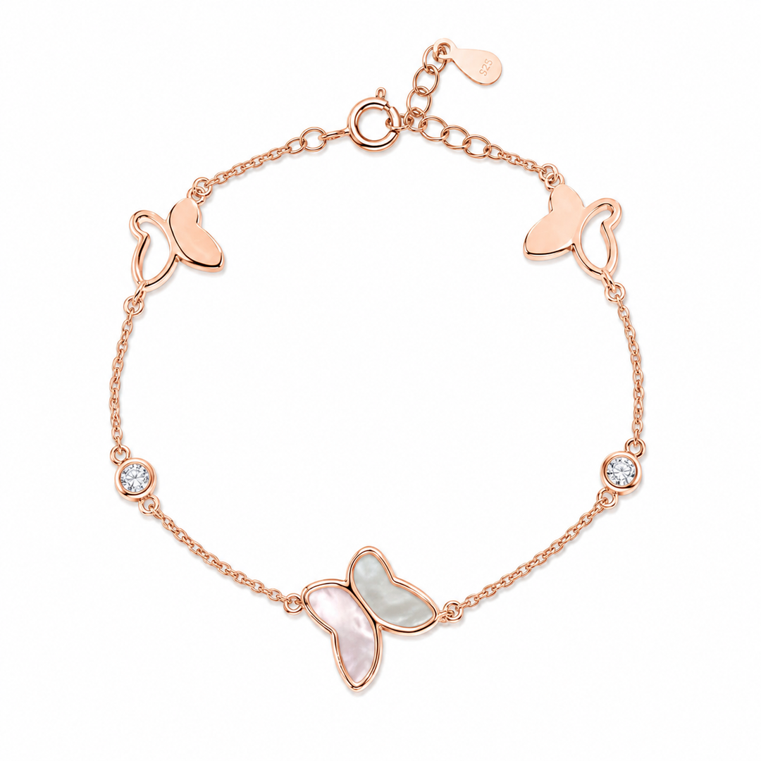 Rose Gold Mother of Pearl Butterfly Sterling Silver Bracelet
