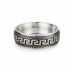 Load image into Gallery viewer, Greek Key Oxidised Silver Band Ring