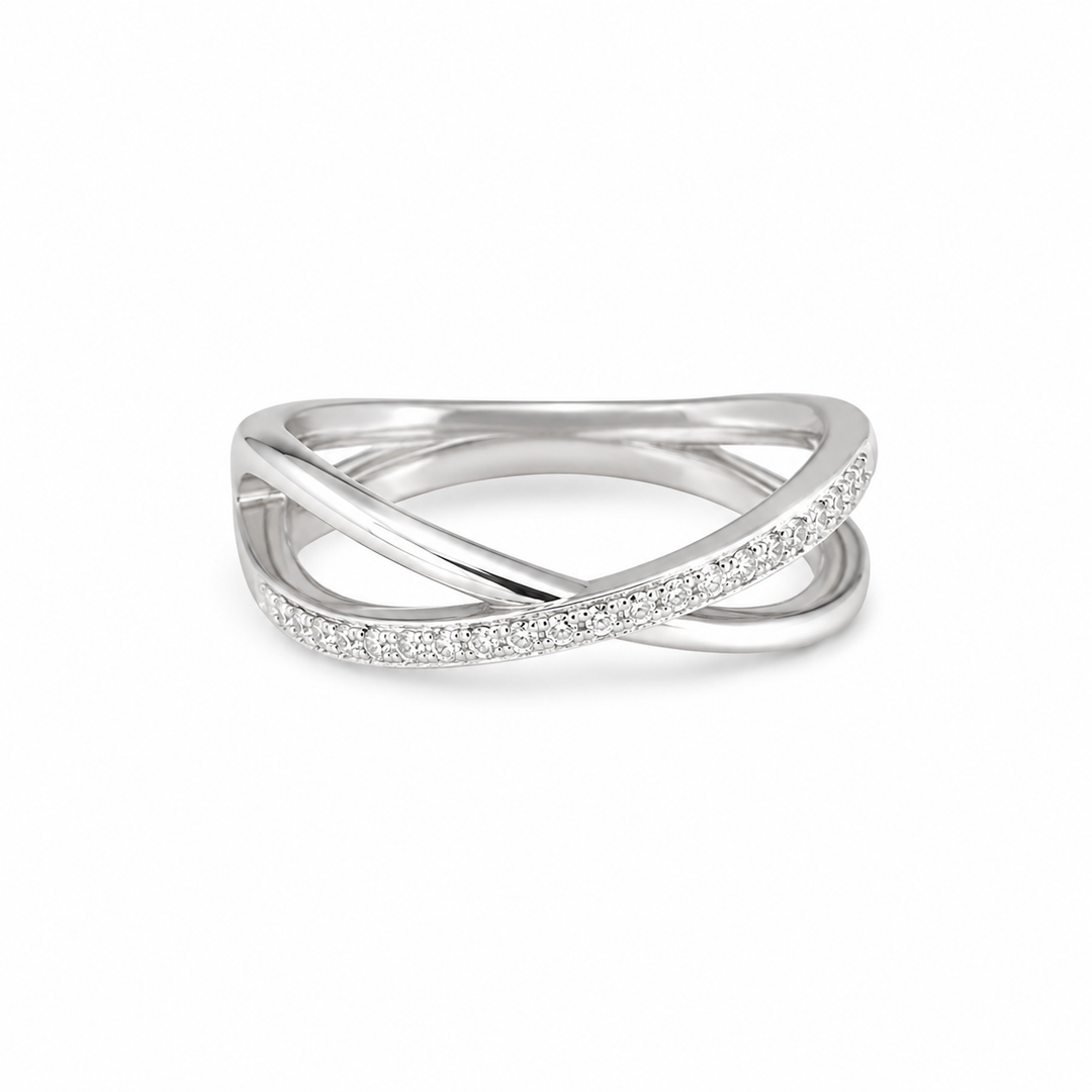 Silver Criss Cross Zircon Ring