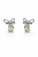 Load image into Gallery viewer, Yellow Cushion Cut Bow Silver Stud Earrings