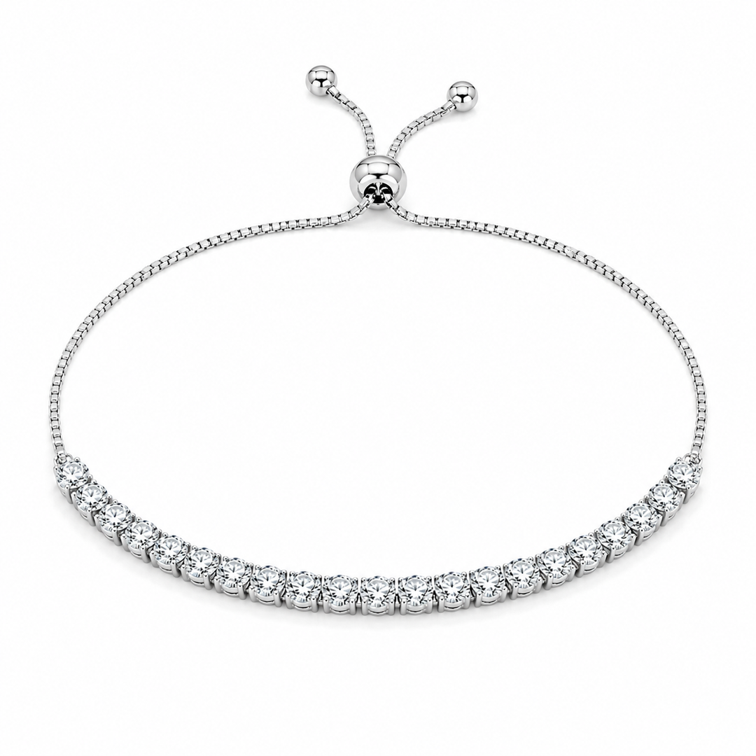Classic Tennis Zircon Adjustable Sterling Silver Bracelet