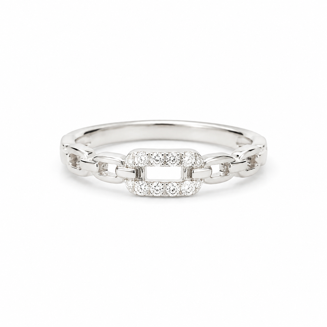 Silver Chain Link Zircon Ring