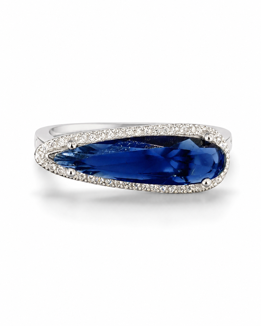 Blue Marquise Halo Silver Ring