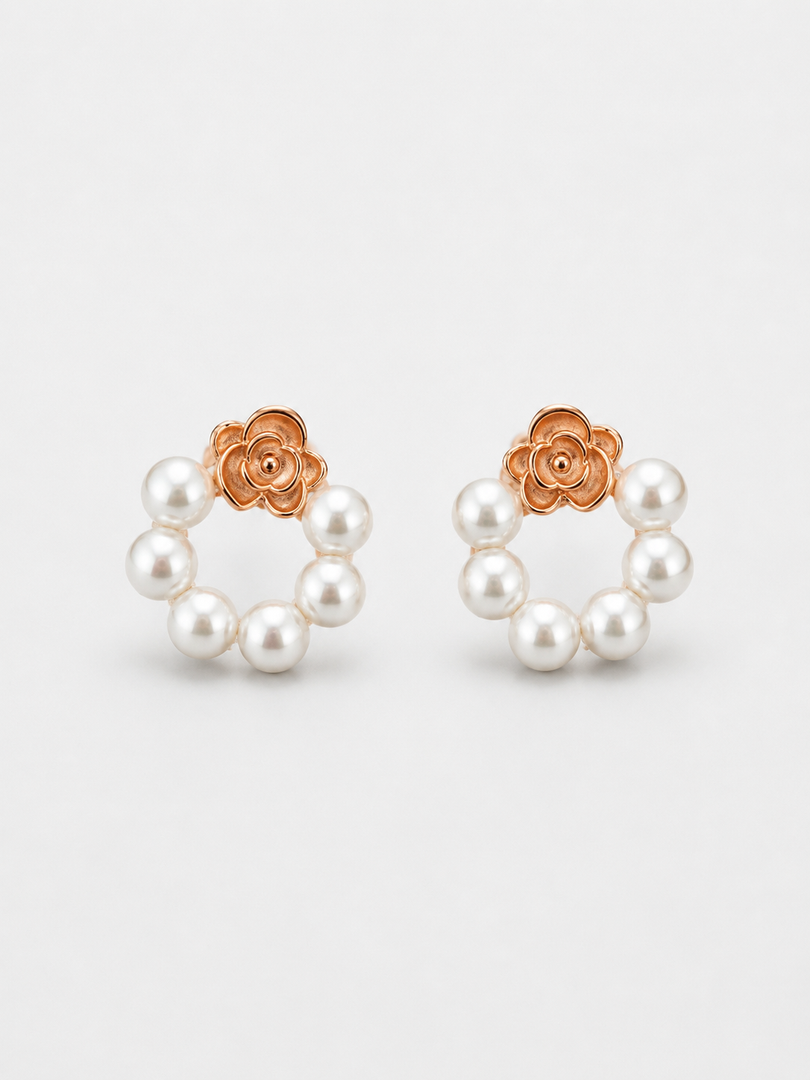 Pearl Circle Flower Earrings