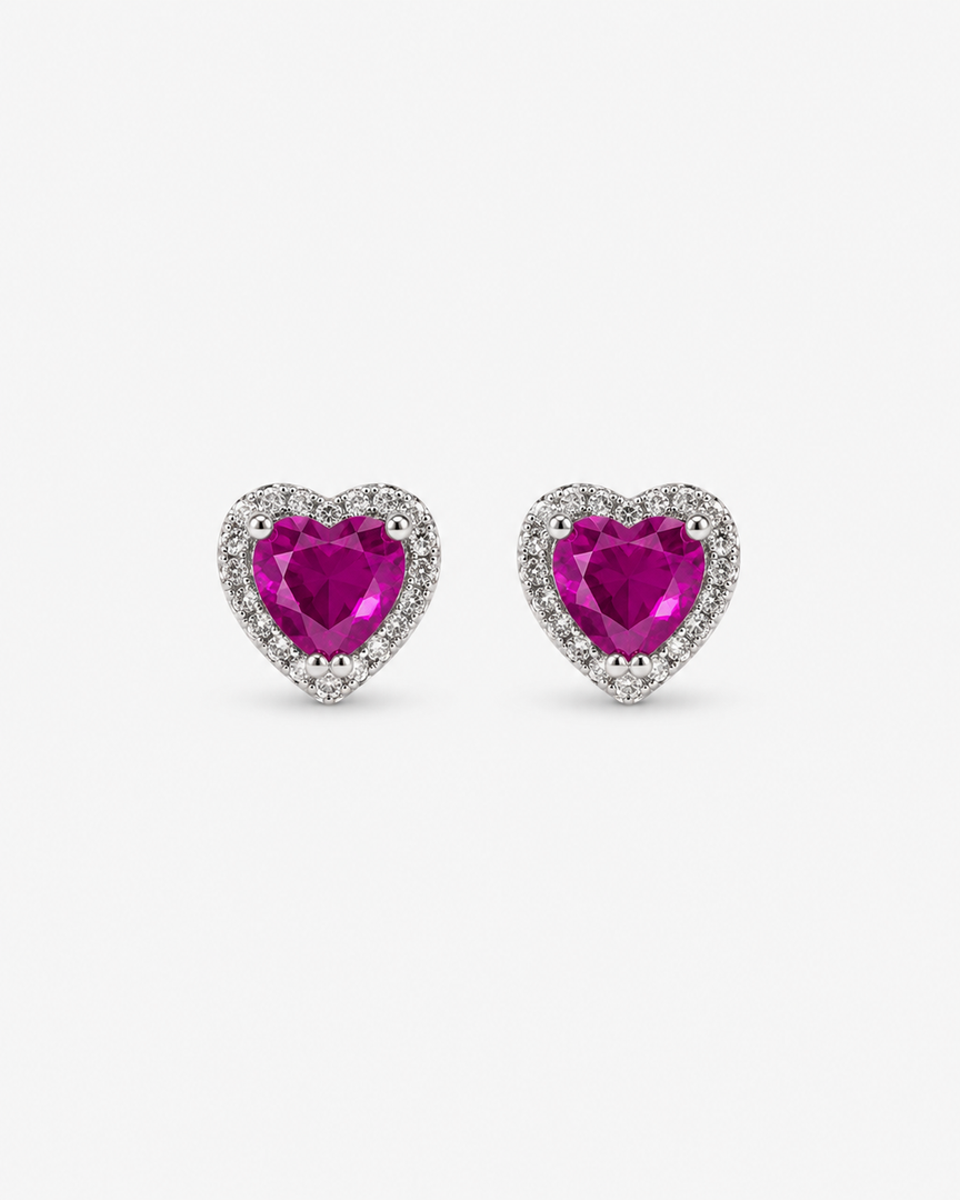 Ruby Heart Halo Stud Earrings
