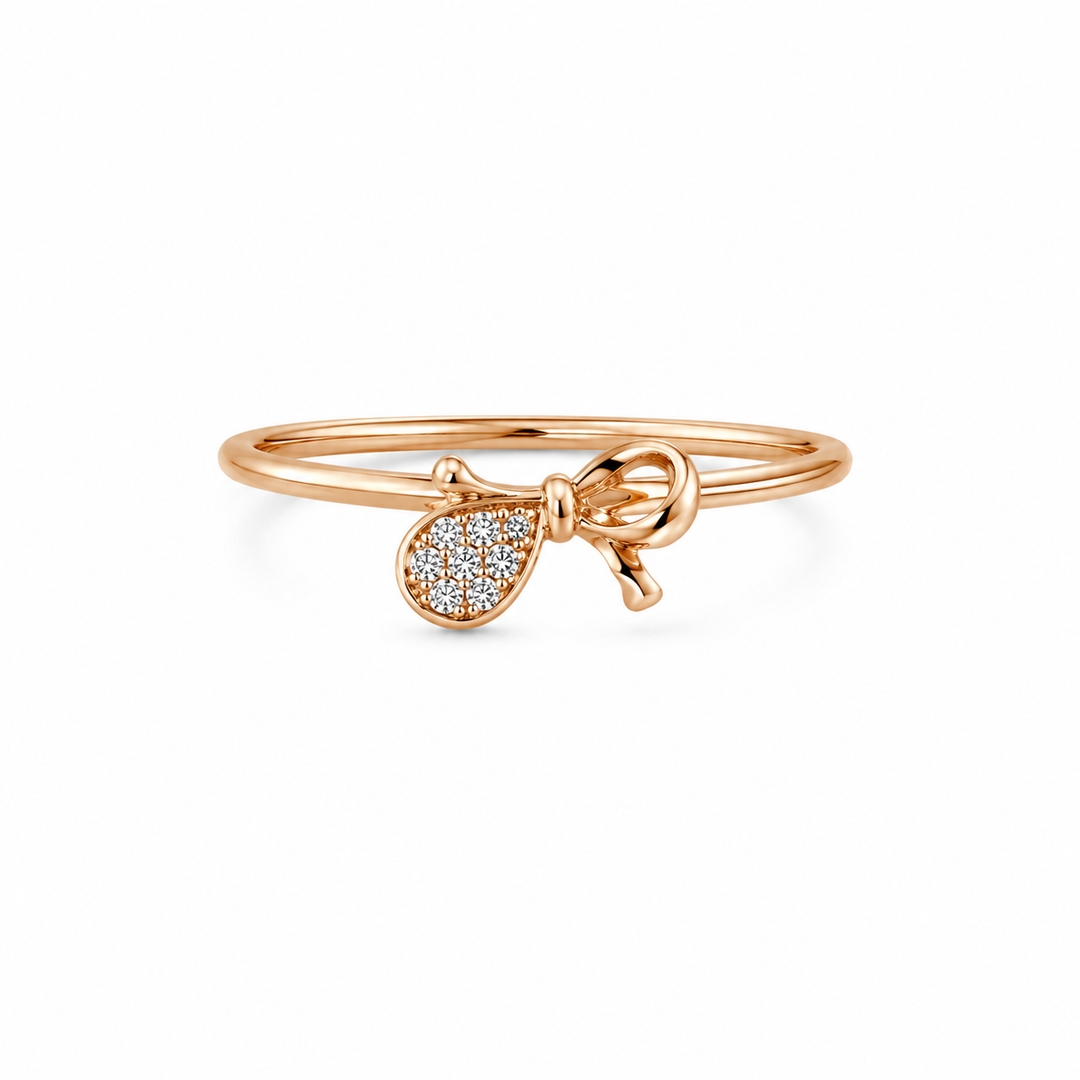 Rose Gold Bow Charm Silver Ring