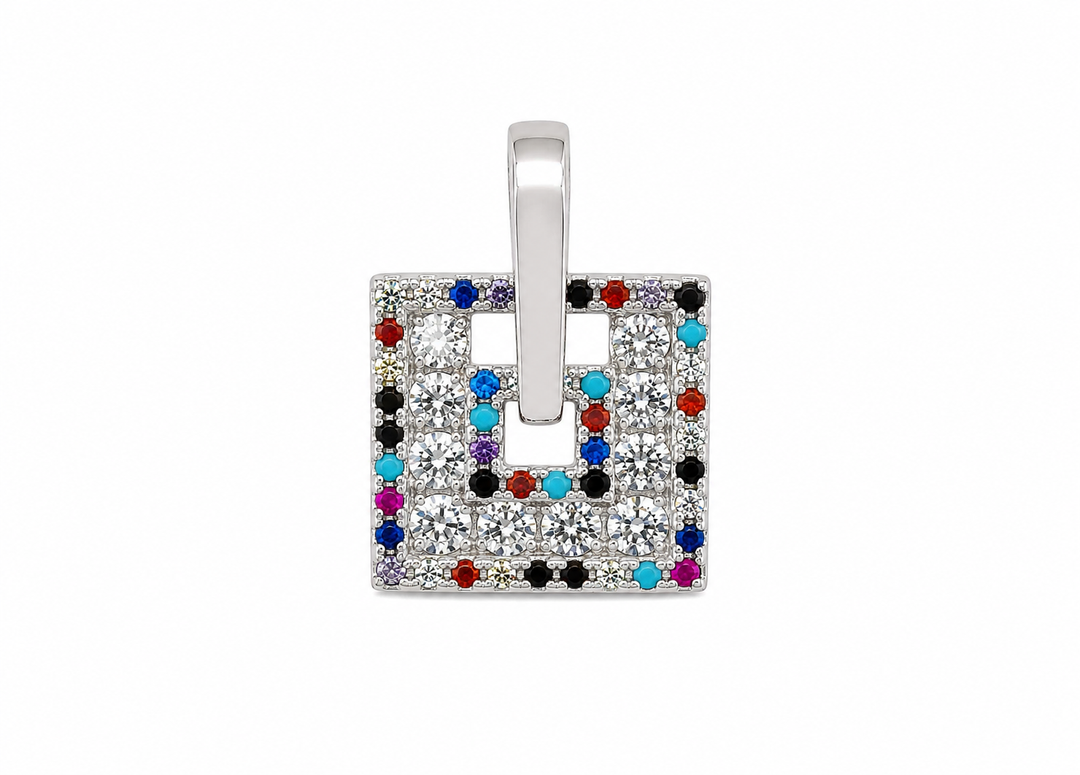 Radiant Mosaic Square Sterling Silver Pendant