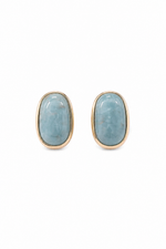 Load image into Gallery viewer, Aqua Oval Gold-Tone Silver Stud Earrings