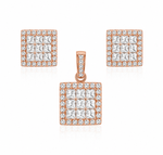 Load image into Gallery viewer, Rose Gold Princess Halo Pendant &amp; Stud Earrings Set