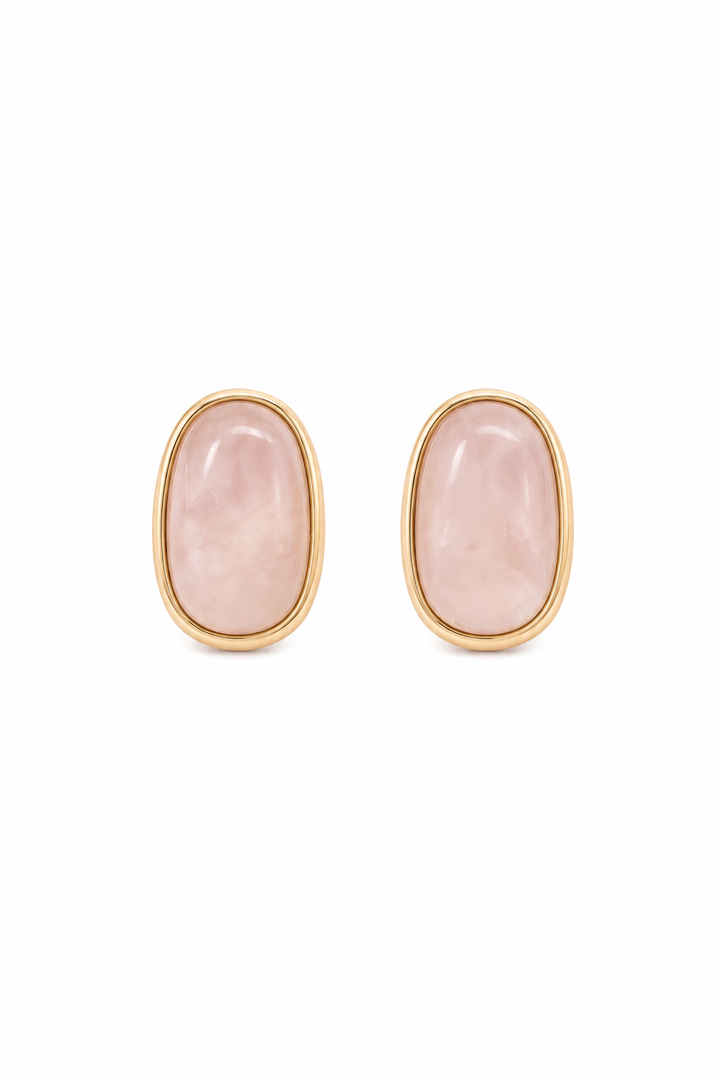 Rose Quartz Gold Polished Silver Stud Earrings