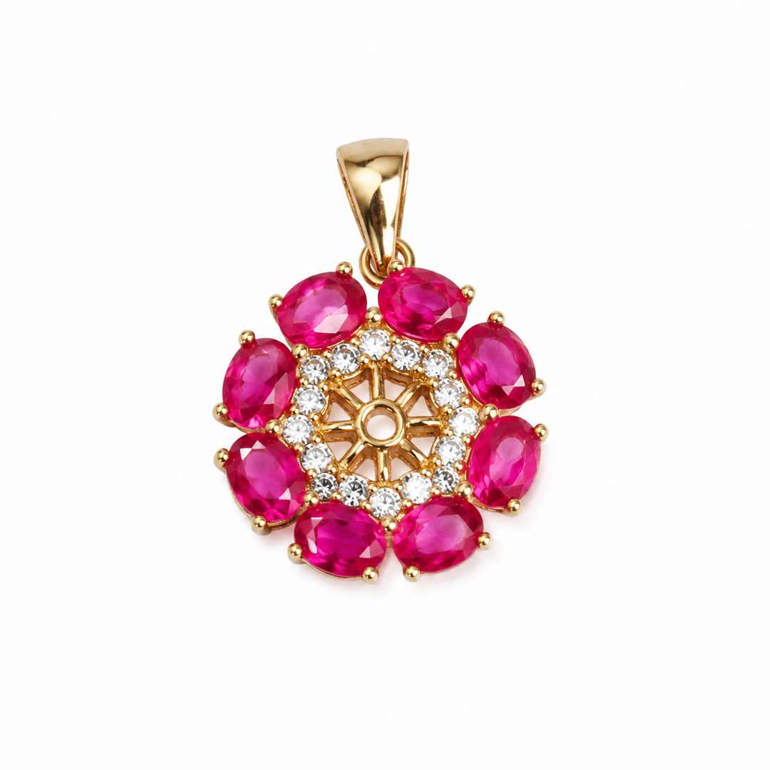 Ruby Blossom Floral Sterling Silver Pendant