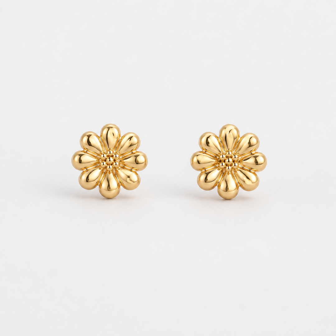 Golden Bloom Silver Stud Earrings