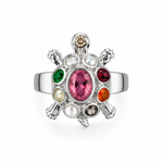 Load image into Gallery viewer, Pink Navratna Turtle Silver Ring