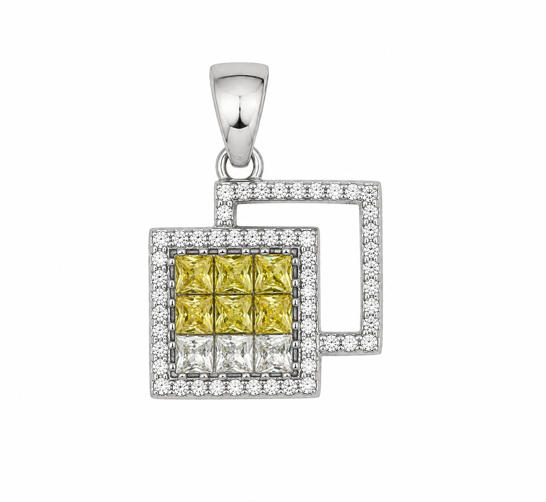 Dual Square Yellow & White Zircon Sterling Silver Pendant