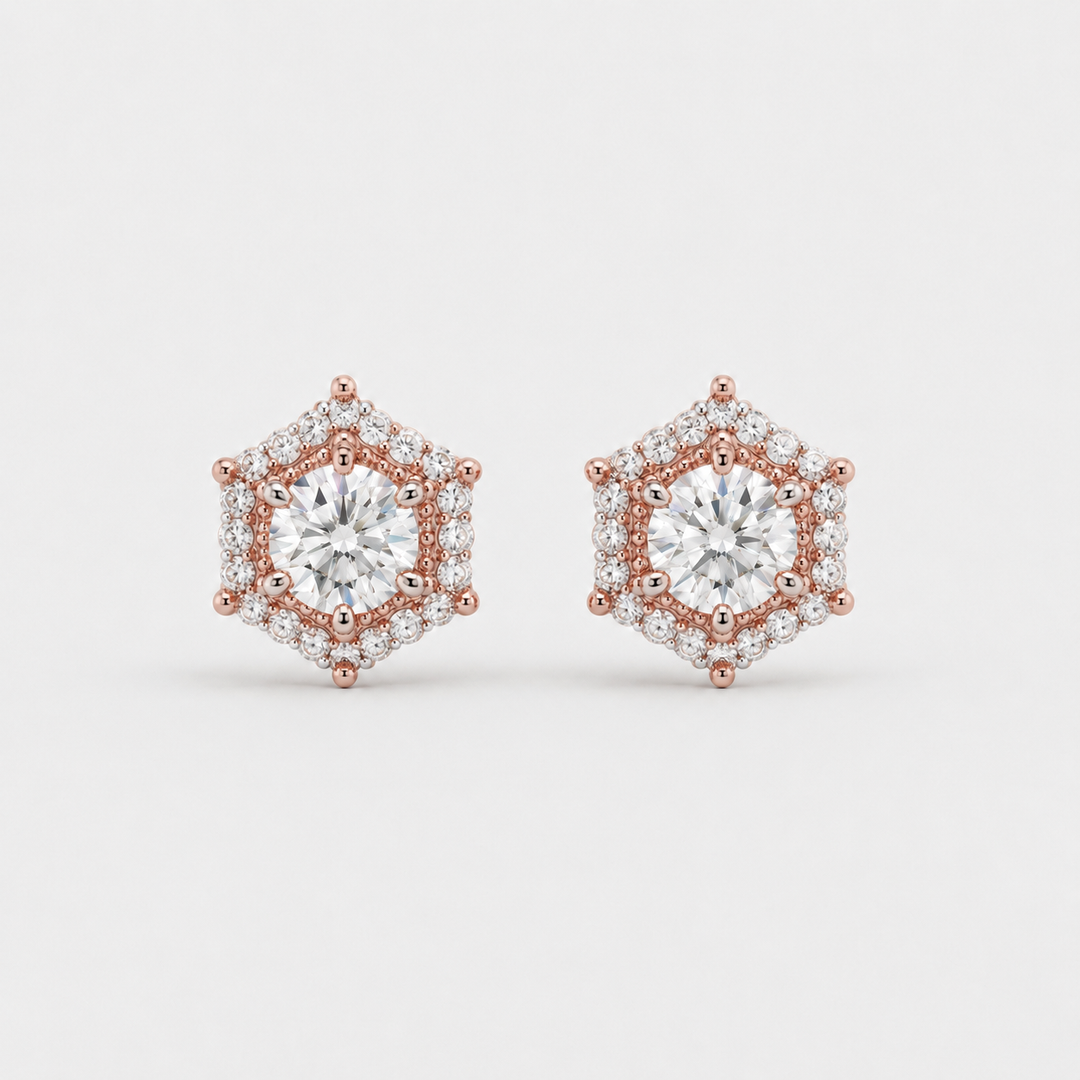 Rose Gold Regal Halo Studs