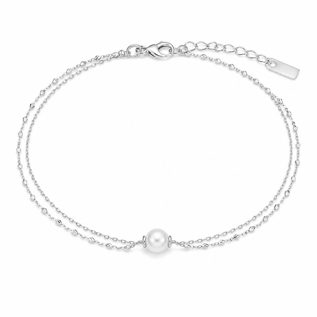 Elegant Pearl Sterling Silver Chain Bracelet