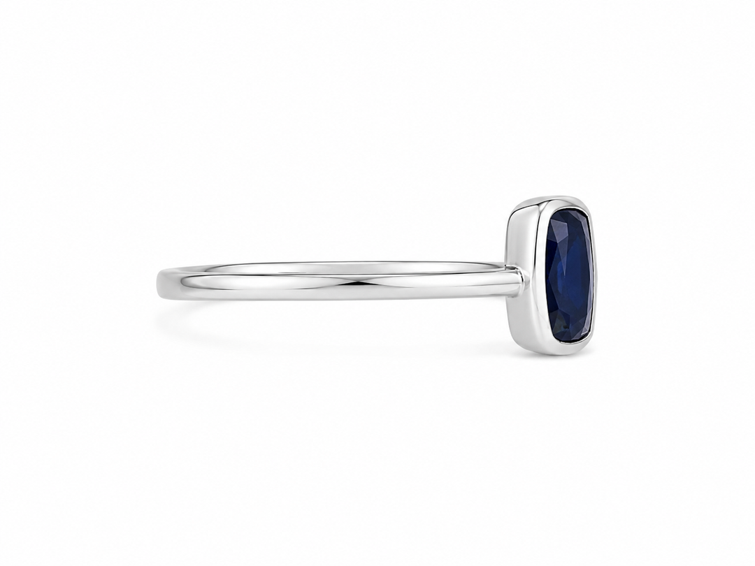 Silver Cushion-Cut Blue Sapphire Solitaire Ring