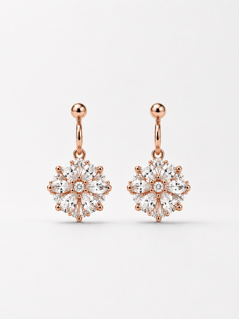 Rose Gold Crystal Bloom Bugadi Earrings