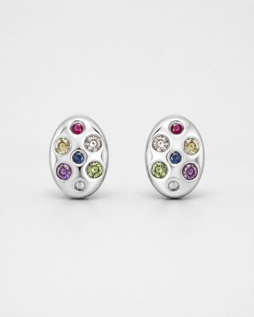 Rainbow Charm Oval Stud Earrings