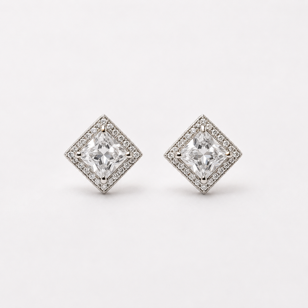 Royal Square Halo Earrings