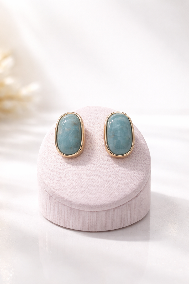 Green Aventurine Gold Polished Silver Stud Earrings