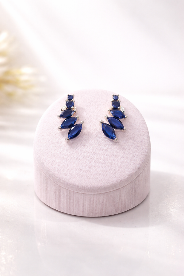 Blue Crystal Drop Stud Earrings