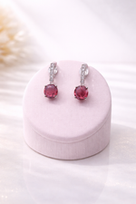Load image into Gallery viewer, Pink Crystal Stud Silver Earrings