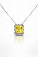 Load image into Gallery viewer, Yellow Cushion-Cut Halo Sterling Silver Pendant Necklace
