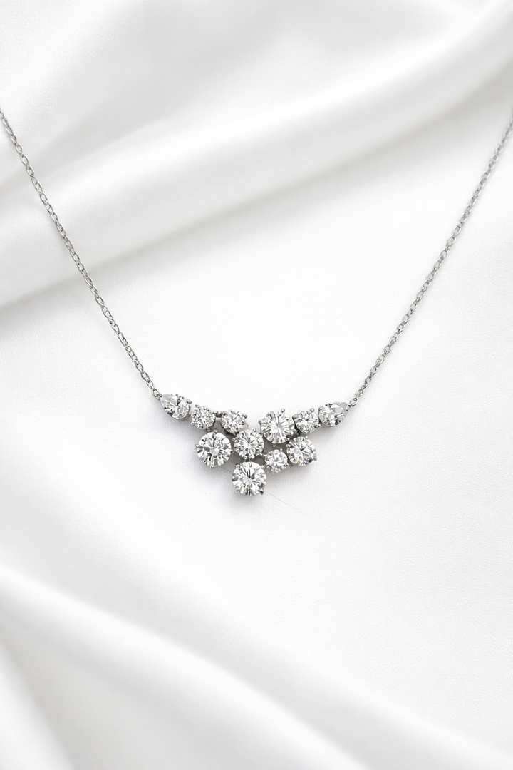 Silver Diamond Cluster Necklace